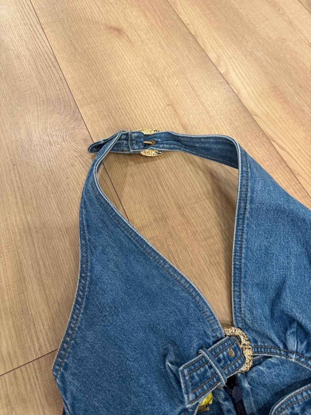 cult gaia Blue Denim Mini Dress with Buckle Accents - Picture 4 of 4